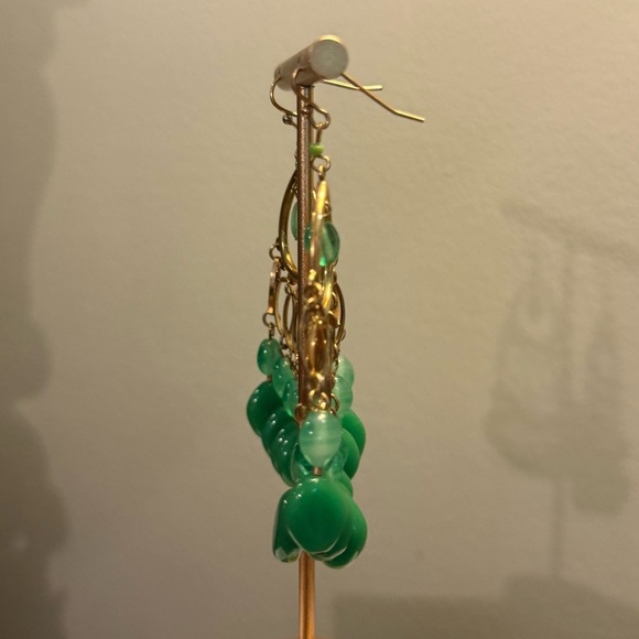 Vintage Y2K J. Crew Gold Emerald Green 3” Drop Chandelier Earrings - Picture 3 of 8